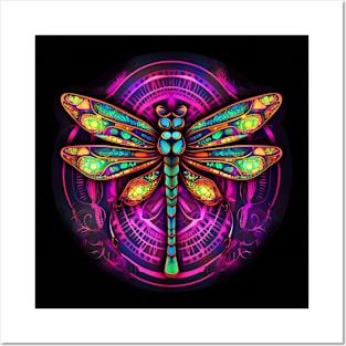 Neon Dragonfly Posters and Art